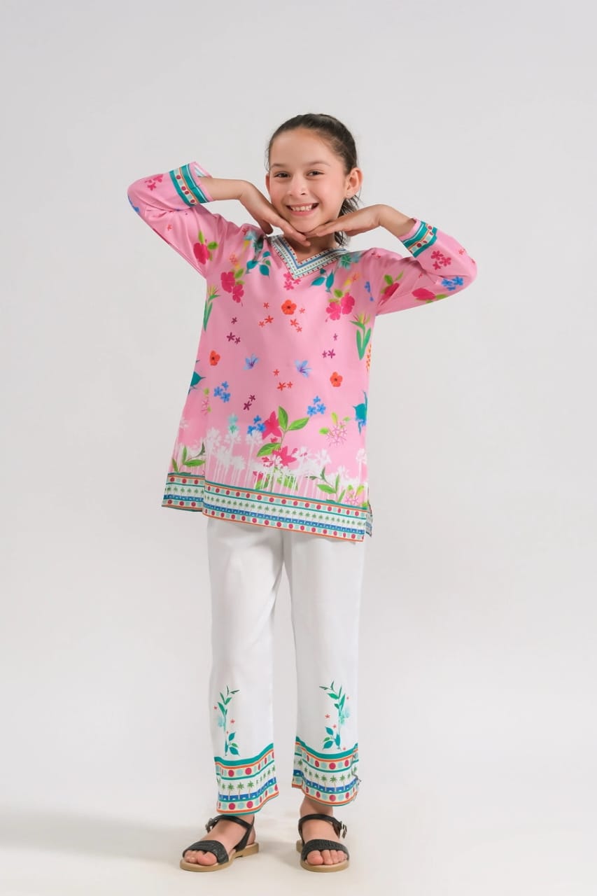 🌸🕊️ Pink Pankhuri – 2 PCS Kurti Set